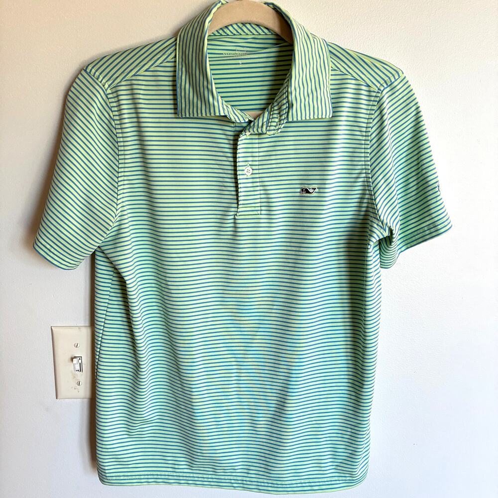 Vineyard Vines Green Bradley Stripe Sankaty Monogrammed Polo Kids L Golf